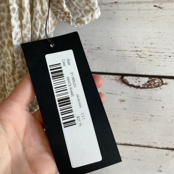 Olivaceous S Cream Boho Animal Print Belted Tassel Ruffle Flowy Mini Dress - Picture 9 of 10